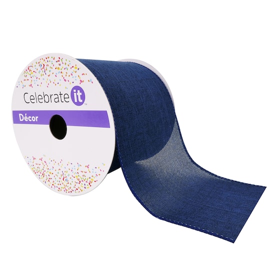 4" x 18ft. Faux Linen Wired Ribbon by Celebrate It™ Décor